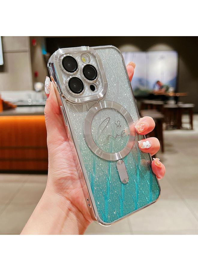 Zaboon Case For iPhone 11 Pro Max Dual-Love Leaves Gradient Glitter Magsafe TPU Phone Case - Image 1