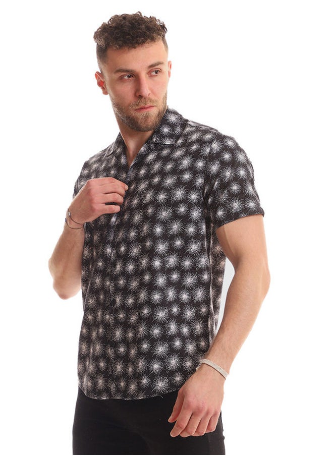 WHITE RABBIT - White Rabbit Fireworks Short Sleeves Buttoned Shirt For Men,Black,2XL - Image 1