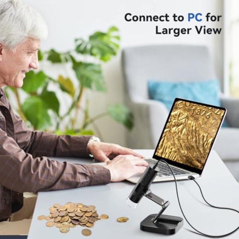 مجهر رقمي لاسلكي للفحص ثلاثي الألوان، جسم من سبائك الألومنيوم، لون أسود، تكبير 50X-1000X مع بث واي فاي عالي الدقة 1080P وحامل محمول - Image 4