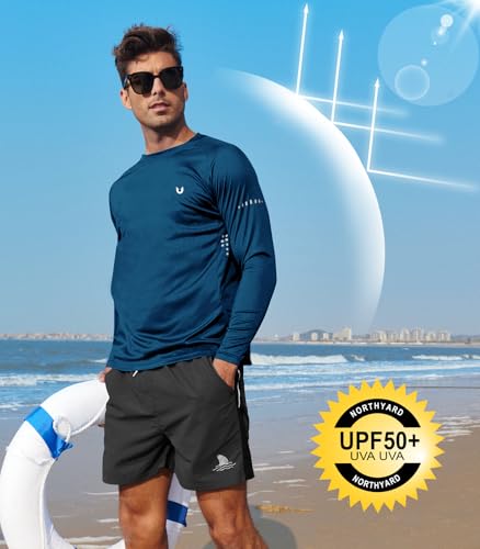 NORTHYARD Men's Sun Protection Shirts UPF 50+ Long Sleeve Swim Rash Guard Shirt Running Workout Athletic Hiking UV Fishing DARKBLUE L - Image 3