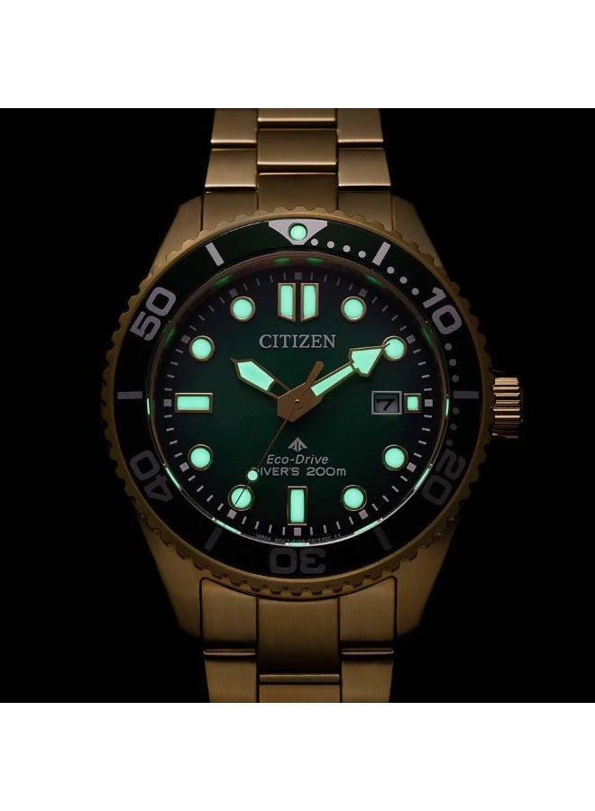 سيتيزن Promaster Diver Eco-Drive Men’s Watch BN0262-59W, 41 mm Green Dial, Stainless Steel Case & Bracelet, Unidirectional Rotating Bezel, 200 m WR - Image 3