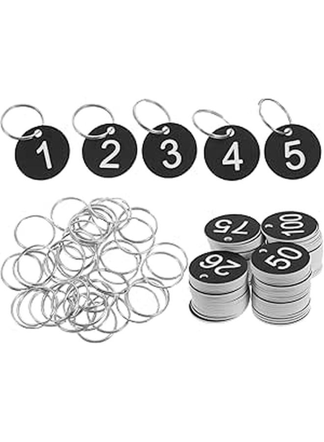 100Pcs Black Plastic Number Tags With Metal Rings For Key Signboard Identification Office Labeling - Image 1