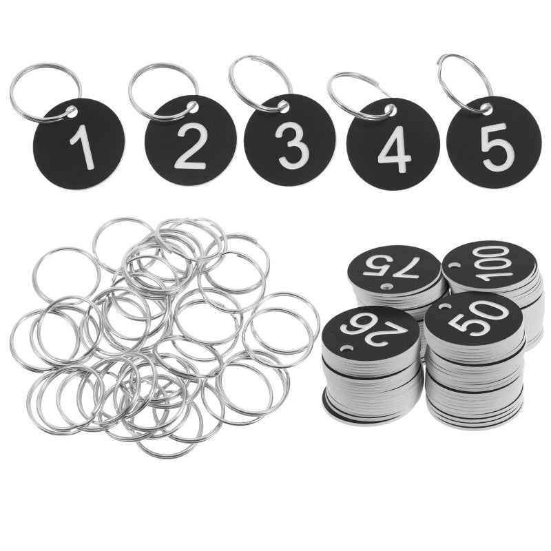 100Pcs Black Plastic Number Tags With Metal Rings For Key Signboard Identification Office Labeling - Image 2
