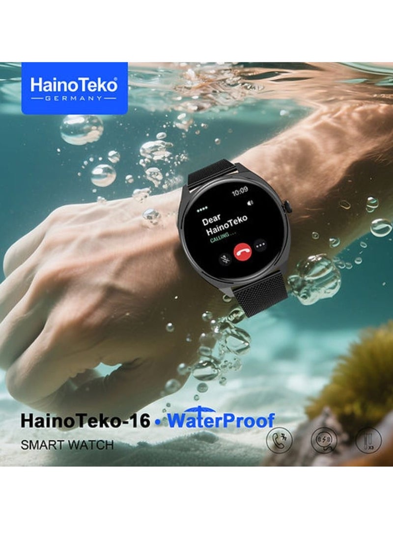 Haino Teko Haino-Teko16 Ultra-Slim Waterproof Smartwatch with Full AMOLED Display 3 Straps Wireless Charging and Up to 7 Days of Battery Life in Normal Use Black - Image 2