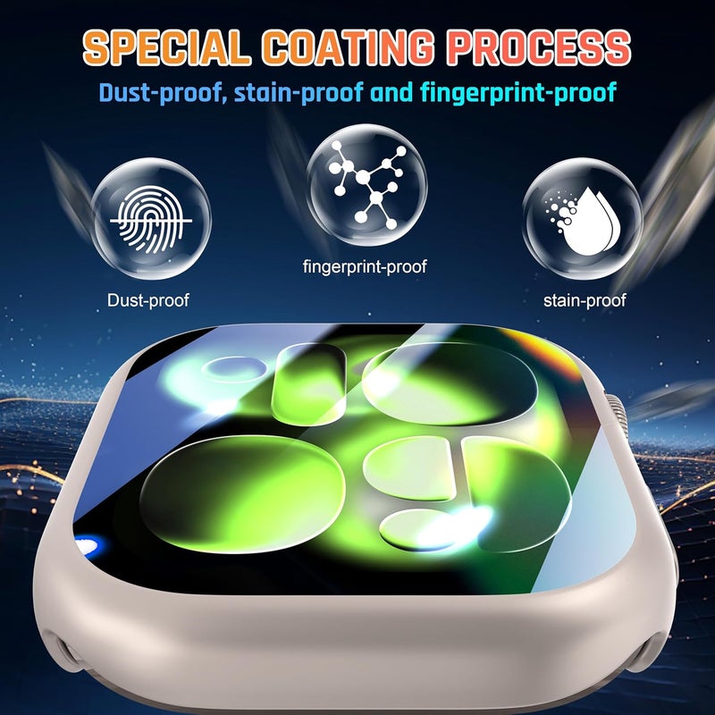 3 قطع غطاء صلب PC 360° متوافق مع ساعة Apple Watch Series 6/5/4/SE 3/2/1 44 مم واقي شاشة زجاجي مقسى مضاد للخدش، حساس للمس، غطاء فائق النحافة، ستارلايت - Image 3
