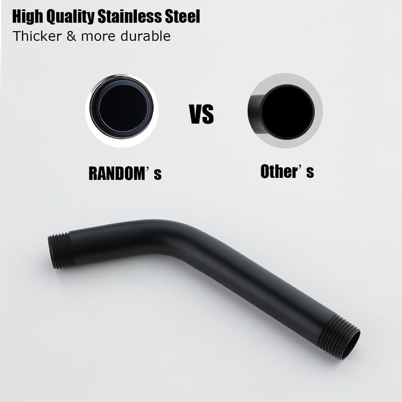 Random Shower Arm with Flange,Black 6 Inches Wall Mount Angle Shower Head Extension Arm For Fixed Shower Head,Matte Black.RD91018-6MB - Image 2