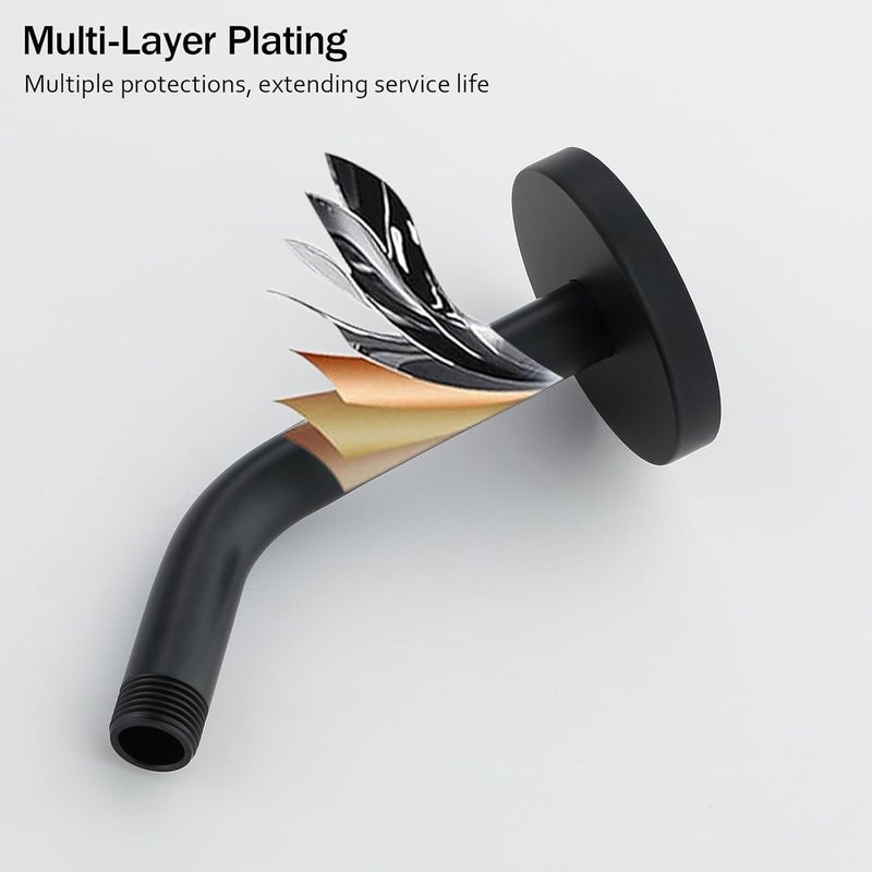 Random Shower Arm with Flange,Black 6 Inches Wall Mount Angle Shower Head Extension Arm For Fixed Shower Head,Matte Black.RD91018-6MB - Image 3