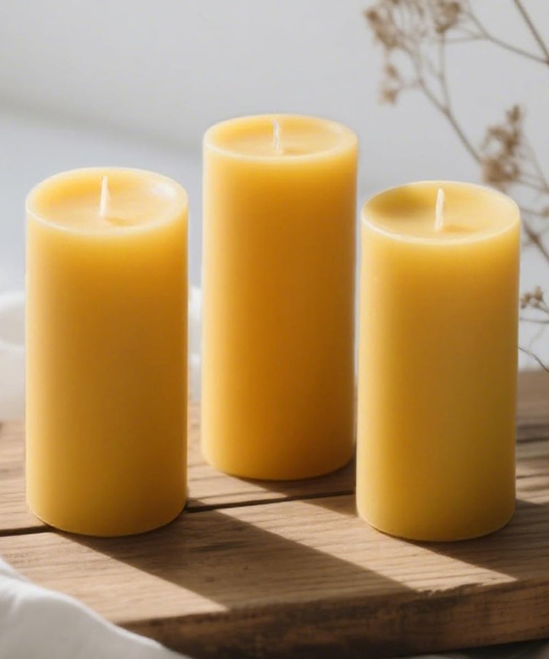 MOSROAD Natural Beeswax Candles 3 Packs, 105 Hours Burn Time Total, 100% Pure Beeswax Pillar Candles for Emergency Prayer Home Decor, Bees Wax Candle for Relax, Smokeless & Dripless [2x4 inch] - Image 1