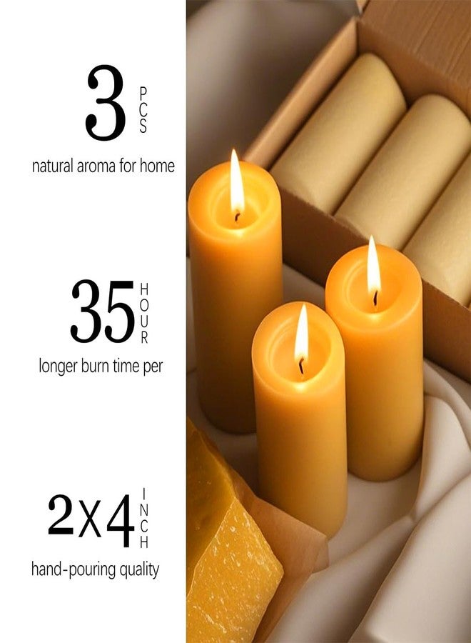 MOSROAD Natural Beeswax Candles 3 Packs, 105 Hours Burn Time Total, 100% Pure Beeswax Pillar Candles for Emergency Prayer Home Decor, Bees Wax Candle for Relax, Smokeless & Dripless [2x4 inch] - Image 2