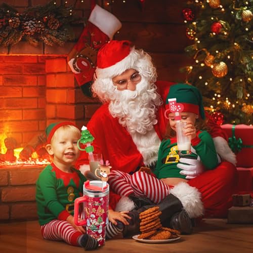 HLUWA 6PCS Christmas Straw Cover Cap for Stanley Cup, Silicone Straw Topper for Stanley 30&40 Oz Tumbler with Handle, 10mm Drinking Straw Tip Covers for Christmas Gifts. (Color 2) - Image 4
