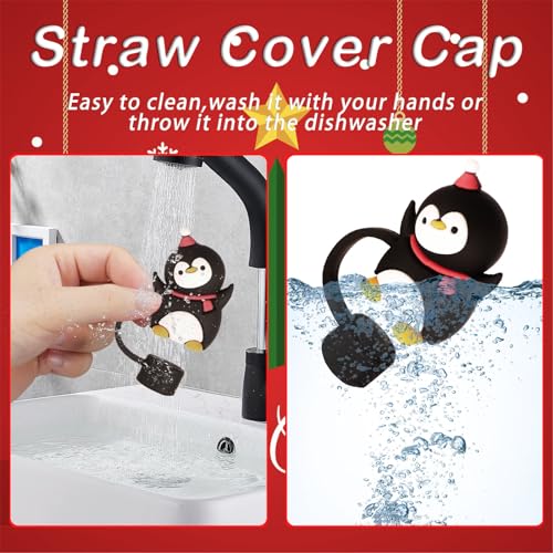 HLUWA 6PCS Christmas Straw Cover Cap for Stanley Cup, Silicone Straw Topper for Stanley 30&40 Oz Tumbler with Handle, 10mm Drinking Straw Tip Covers for Christmas Gifts. (Color 2) - Image 5