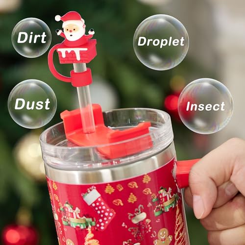 HLUWA 6PCS Christmas Straw Cover Cap for Stanley Cup, Silicone Straw Topper for Stanley 30&40 Oz Tumbler with Handle, 10mm Drinking Straw Tip Covers for Christmas Gifts. (Color 2) - Image 3