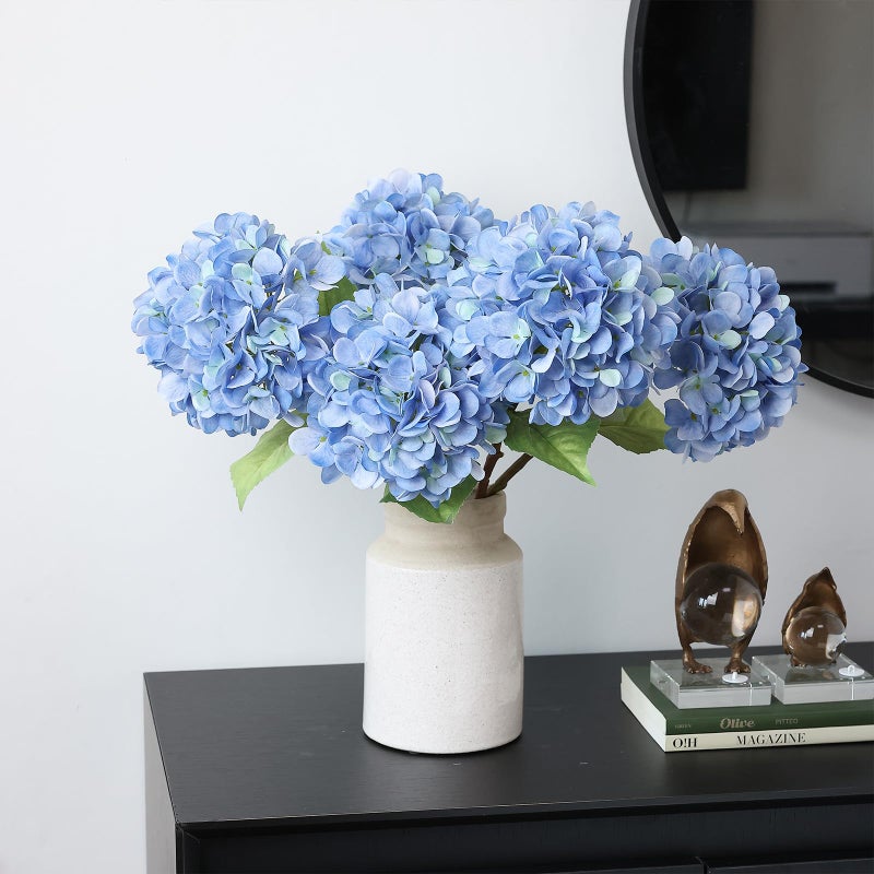 mizii 4Pcs Blue Artificial Hydrangea Flowers Large Fake Silk Hydrangea Flower with Leaves Stems Realistic Faux Hydrangeas Decorations for Wedding Table Centerpieces Vase Home Decor (Blue) - Image 5