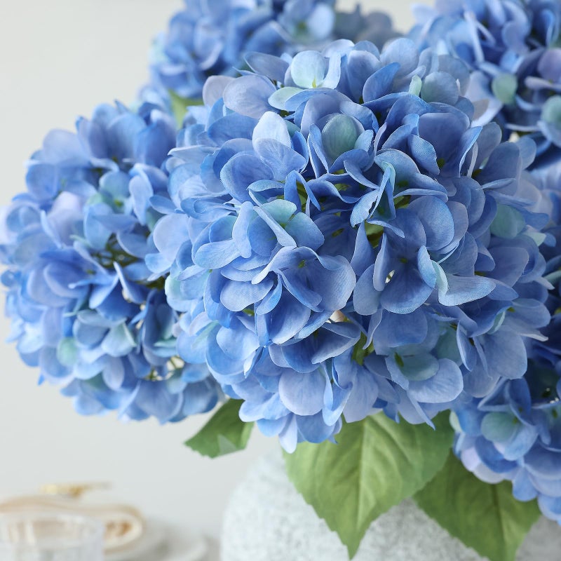 mizii 4Pcs Blue Artificial Hydrangea Flowers Large Fake Silk Hydrangea Flower with Leaves Stems Realistic Faux Hydrangeas Decorations for Wedding Table Centerpieces Vase Home Decor (Blue) - Image 4