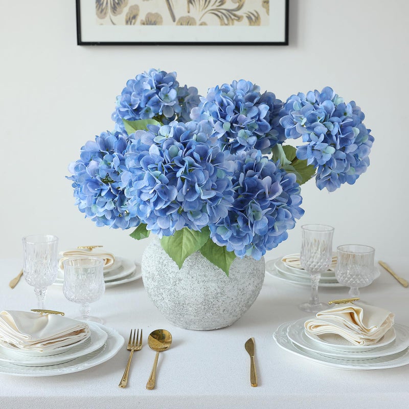 mizii 4Pcs Blue Artificial Hydrangea Flowers Large Fake Silk Hydrangea Flower with Leaves Stems Realistic Faux Hydrangeas Decorations for Wedding Table Centerpieces Vase Home Decor (Blue) - Image 3