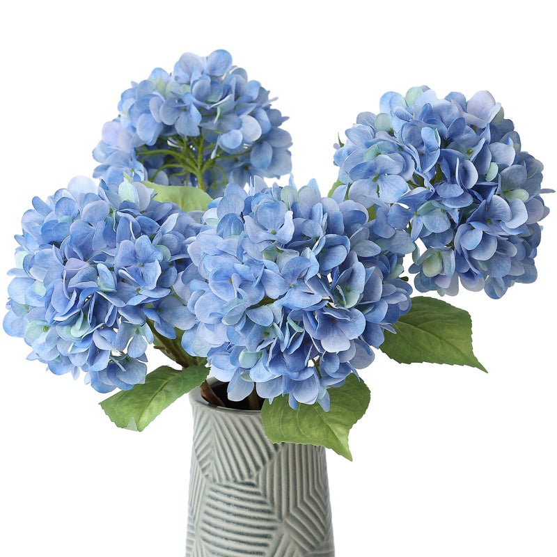 mizii 4Pcs Blue Artificial Hydrangea Flowers Large Fake Silk Hydrangea Flower with Leaves Stems Realistic Faux Hydrangeas Decorations for Wedding Table Centerpieces Vase Home Decor (Blue) - Image 1
