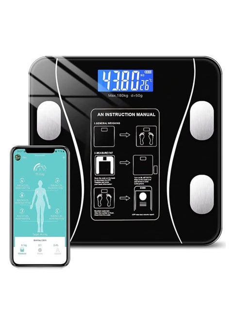 Smart Weight Scale Body Fat Scale Bluetooth Smart Body Weight Scale Wireless Digital Bathroom Scale with Smartphone App (Black)