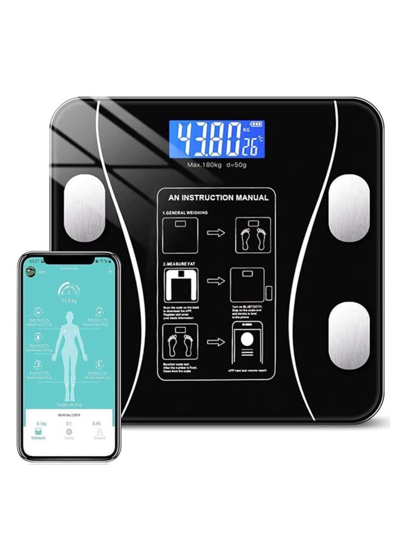 Smart Weight Scale Body Fat Scale Bluetooth Smart Body Weight Scale Wireless Digital Bathroom Scale with Smartphone App (Black)