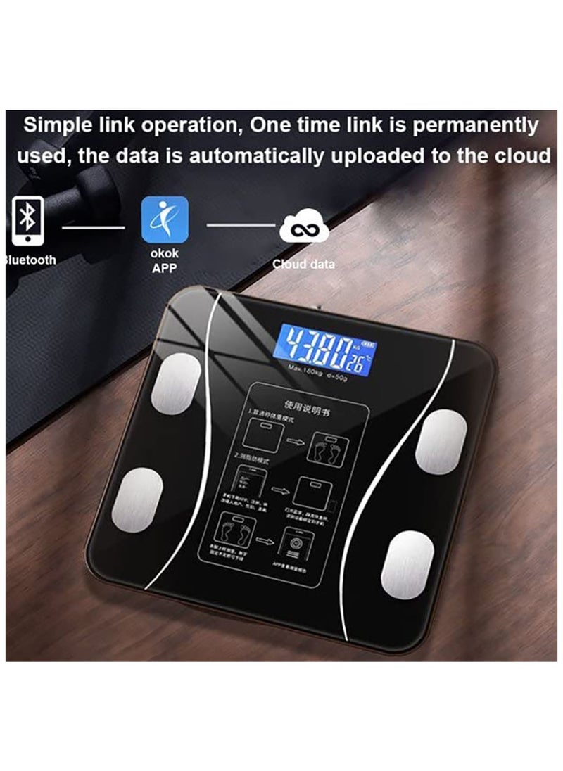 Smart Weight Scale Body Fat Scale Bluetooth Smart Body Weight Scale Wireless Digital Bathroom Scale with Smartphone App (Black)