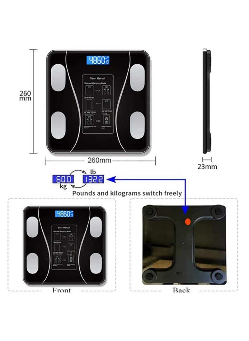 Smart Weight Scale Body Fat Scale Bluetooth Smart Body Weight Scale Wireless Digital Bathroom Scale with Smartphone App (Black)