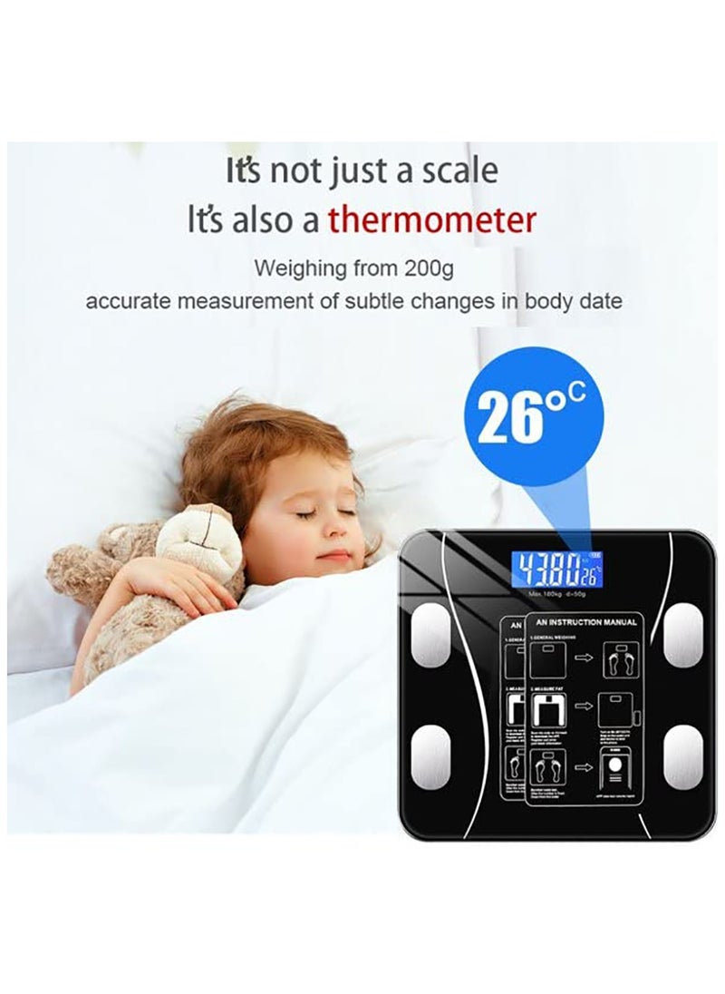 Smart Weight Scale Body Fat Scale Bluetooth Smart Body Weight Scale Wireless Digital Bathroom Scale with Smartphone App (Black)