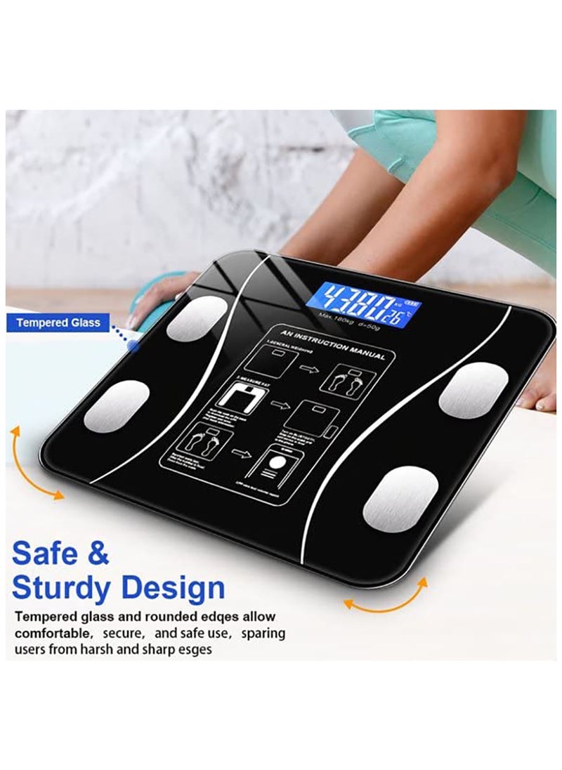 Smart Weight Scale Body Fat Scale Bluetooth Smart Body Weight Scale Wireless Digital Bathroom Scale with Smartphone App (Black)