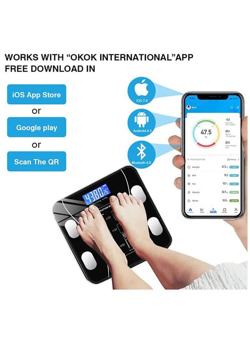 Smart Weight Scale Body Fat Scale Bluetooth Smart Body Weight Scale Wireless Digital Bathroom Scale with Smartphone App (Black)