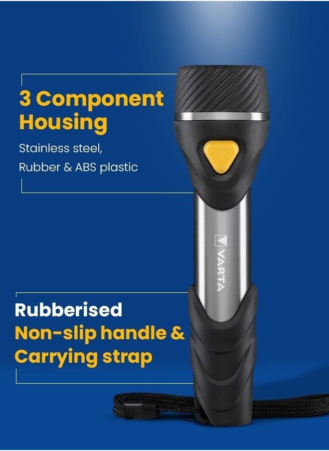 فلاش د flashlight Varta Day Light متعدد LED F20 مع عناصر مطاطية، تركيز دقيق، و LED عالي القوة لمغامرات الهواء الطلق