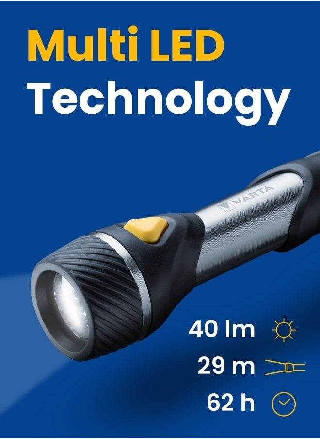 فلاش د flashlight Varta Day Light متعدد LED F20 مع عناصر مطاطية، تركيز دقيق، و LED عالي القوة لمغامرات الهواء الطلق
