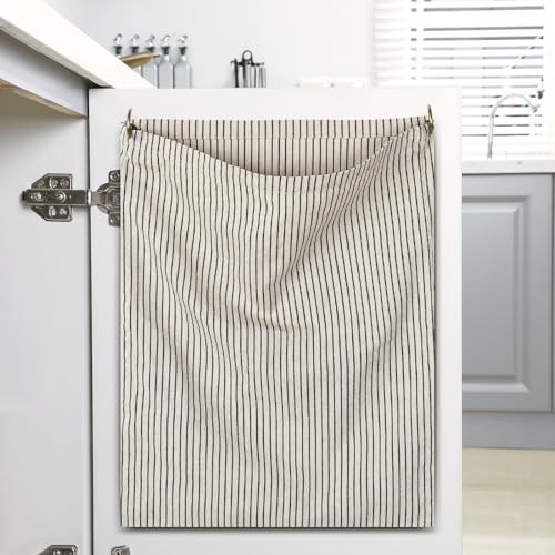 Ribbonlic Reusable Rag Cloth & Dish Towel Holder Natural Cotton Vintage Bag for Kitchen, Laundry Room, Bathroom Storage(Vertical Stripes) - Image 4
