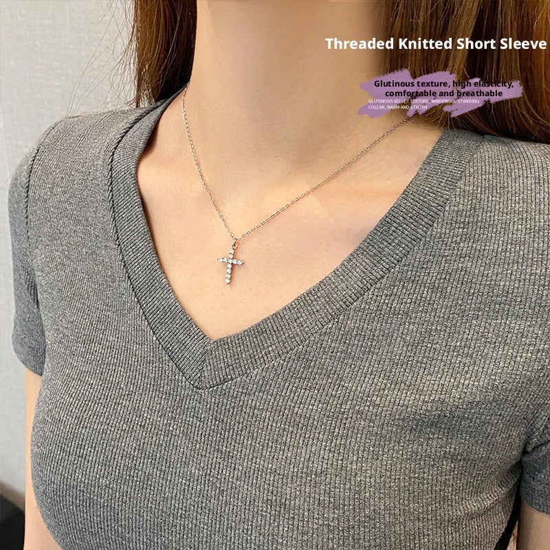Women's Slim Fit V-Neck Color-Block Short Sleeve T-Shirt - Image 4