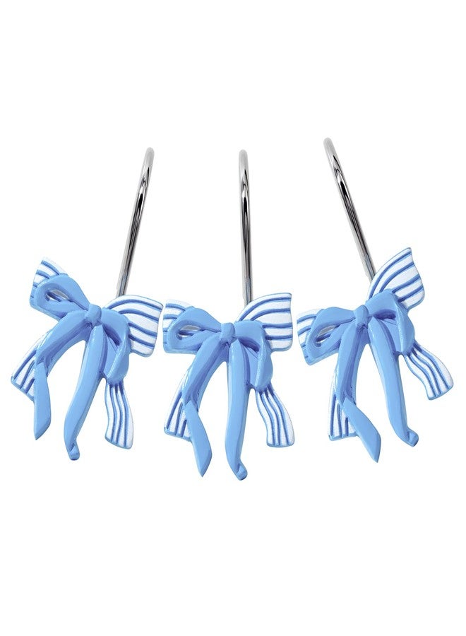Aldopein 12PCS Cute Bow Decorative Shower Curtain Hooks for Coastal Chic Grils Kids Shower Curtains Hooks Metal Rustproof Boho Turquoise Blue Trendy Shower Curtain Rings Bathroom Decoration - Image 1