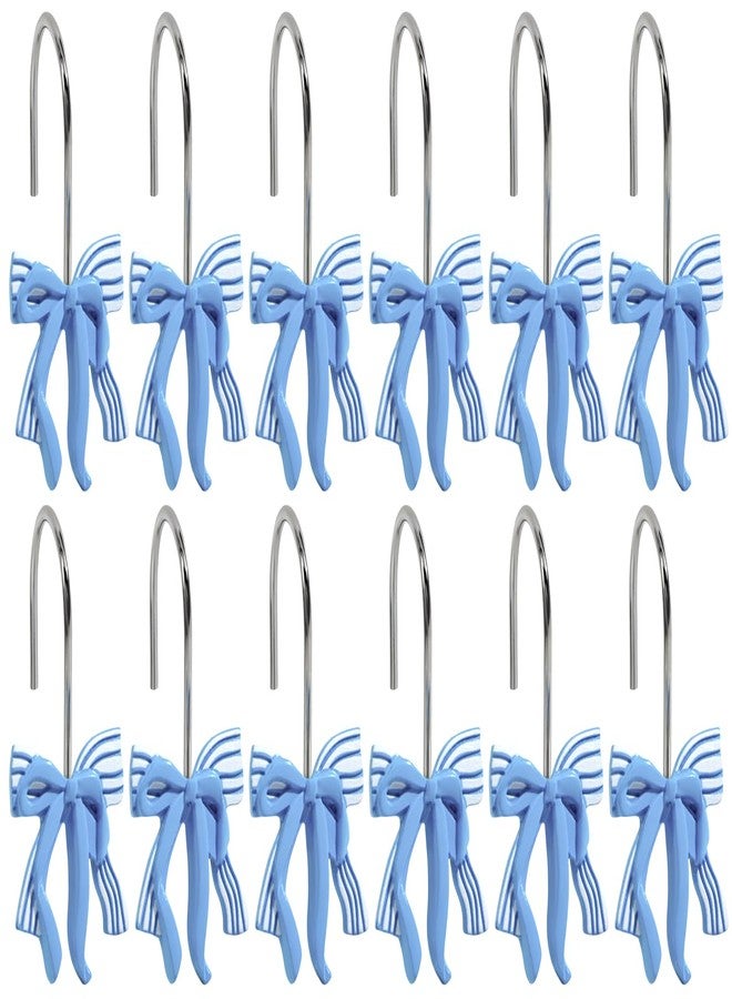 Aldopein 12PCS Cute Bow Decorative Shower Curtain Hooks for Coastal Chic Grils Kids Shower Curtains Hooks Metal Rustproof Boho Turquoise Blue Trendy Shower Curtain Rings Bathroom Decoration - Image 5