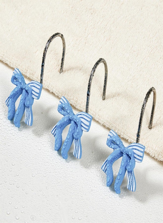 Aldopein 12PCS Cute Bow Decorative Shower Curtain Hooks for Coastal Chic Grils Kids Shower Curtains Hooks Metal Rustproof Boho Turquoise Blue Trendy Shower Curtain Rings Bathroom Decoration - Image 3