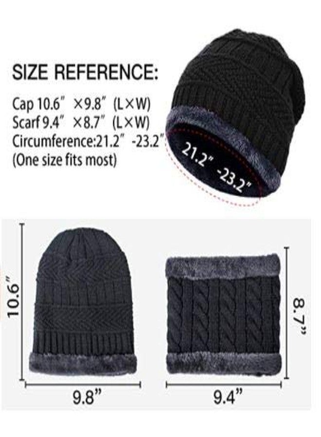 CLOTHERA طقم قبعة شتوية دافئة من قطعتين من كلوثيرا، مصنوع من قماش محبوك سميك، مع وشاح، مناسب للرجال والنساء - أسود - Image 3