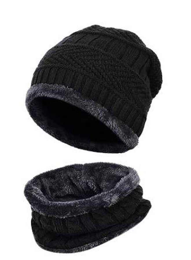 CLOTHERA طقم قبعة شتوية دافئة من قطعتين من كلوثيرا، مصنوع من قماش محبوك سميك، مع وشاح، مناسب للرجال والنساء - أسود - Image 1
