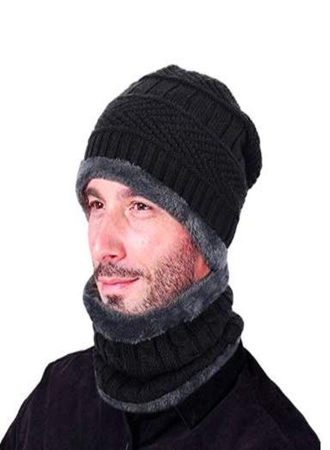 CLOTHERA طقم قبعة شتوية دافئة من قطعتين من كلوثيرا، مصنوع من قماش محبوك سميك، مع وشاح، مناسب للرجال والنساء - أسود - Image 2