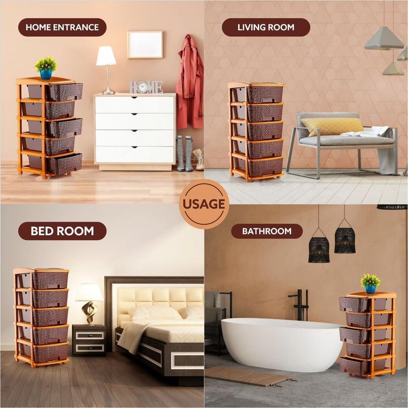 AVZEEGO 5XL نظام أدراج بلاستيكي معياري للمنزل، المكتب، المستشفى، الصالون، المدرسة، الأطباء، المنزل والأطفال، أبعاد المنتج عند التجميع (30 سم × 39 سم × 77 سم) (بني شوكولاتة، 5XL) - Image 5