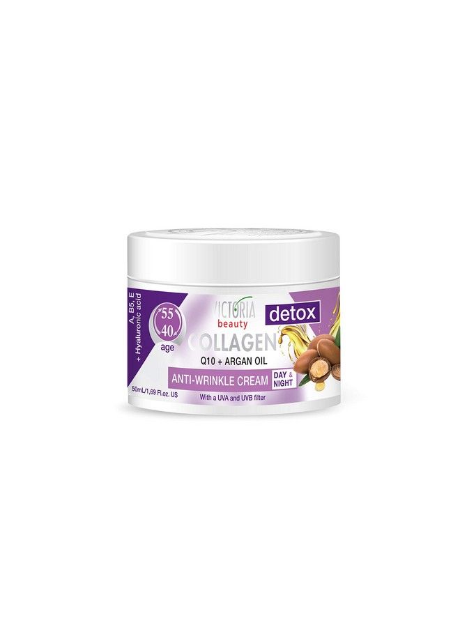 Victoria Beauty Skin Care Detox Day And Night Face Cream Antiaging Moisturiser With Collagen Hyaluronic Acid Q10 Argan Oil And A Uva/Uvb Filter For Ages 40 55 50 Ml  - Image 2