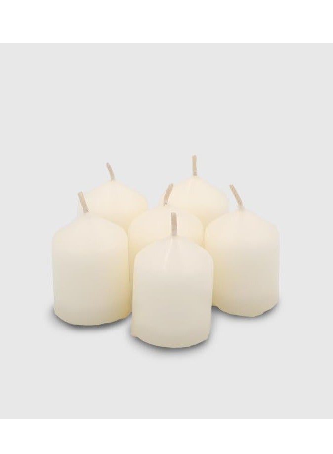 SIHIYA LIFE Pack of 6 Small Ivory Pillar Candles | 2 x 1.6inch | Unscented & Dripless Candles for Decor, Events, Restaurants | Natural Wax with Cotton Wicks | 30+hrs Burn Time  - Image 1