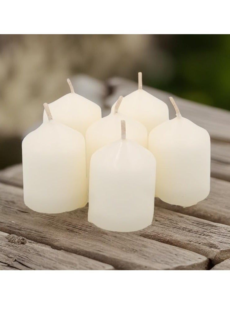 SIHIYA LIFE Pack of 6 Small Ivory Pillar Candles | 2 x 1.6inch | Unscented & Dripless Candles for Decor, Events, Restaurants | Natural Wax with Cotton Wicks | 30+hrs Burn Time  - Image 3