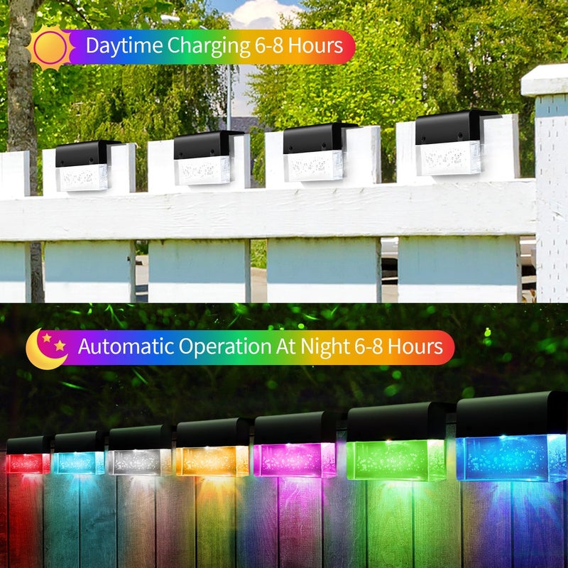 SUNFACE 6 Pack Solar Fence Lights, 2 Lighting Modes Step Lights Outdoor, Acrylic Bubbles LED Super Bright Waterproof Solar Deck Light for Outside Stair Fence Step Pool Backyard Decor (Warm White/7 Color) - Image 4