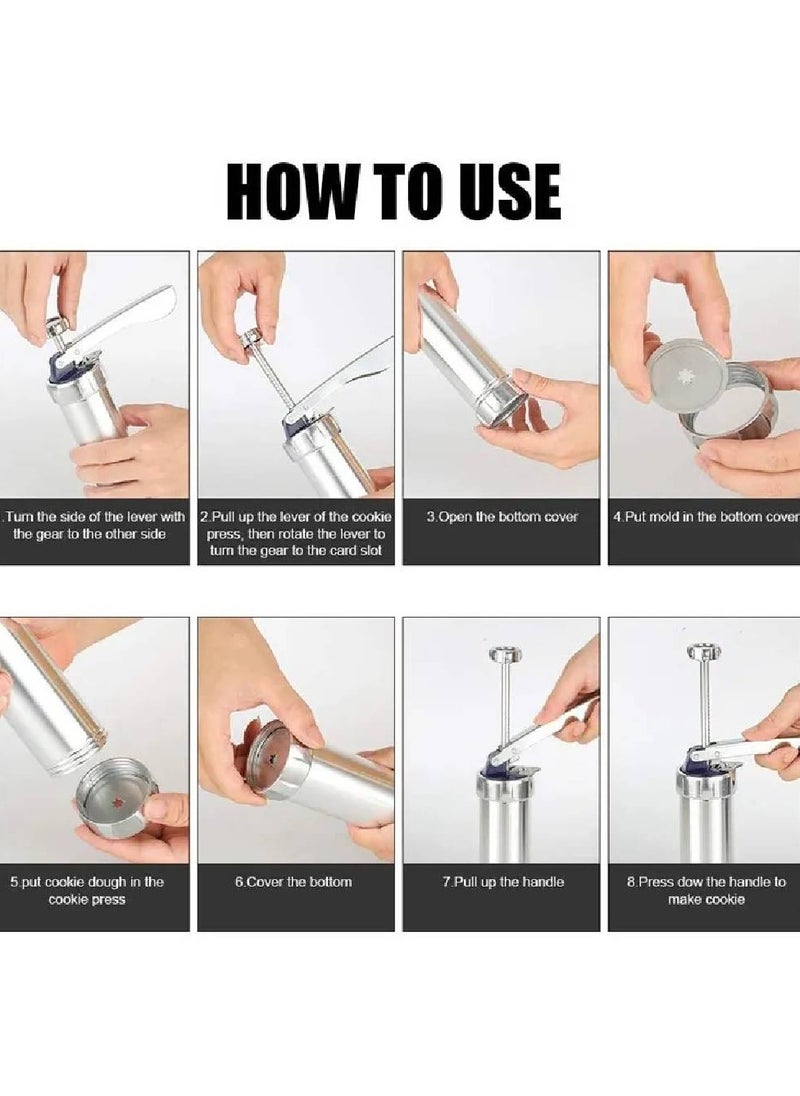 NAFO Cake Cookie Press Kits Stainless Steel Biscuit Press Cookie Gun Set Cake Decor Tools Set Silver  - Image 2