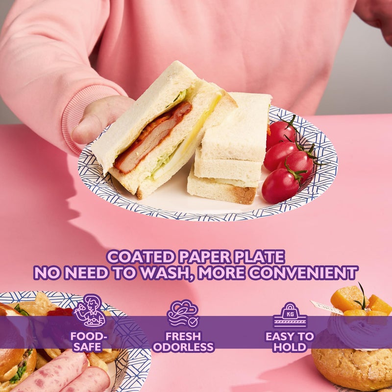 PACKINNO Disposable Paper Plates 8.5 Inch 300 Count, Soak Proof and Cut Resistant Heavy Duty Paper Plates Bulk for Parties, Picnics, Camping, and Everyday Meals - Image 5