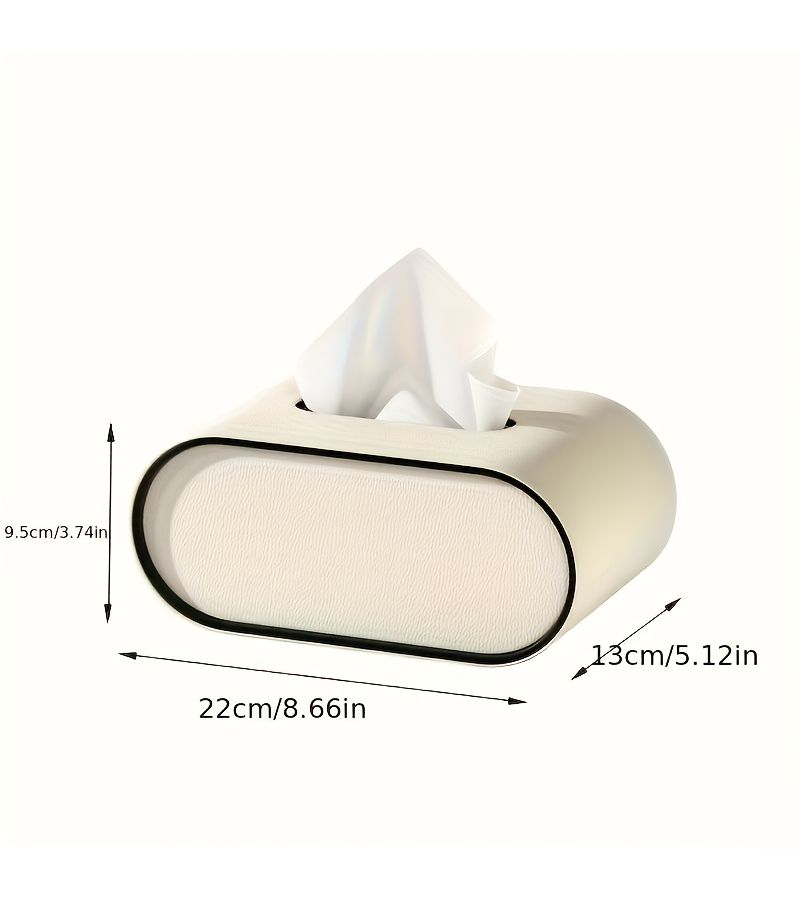 Oval Leather Tissue Box Milk Tea Color High-End Design For Living Room Dining Table - Image 5