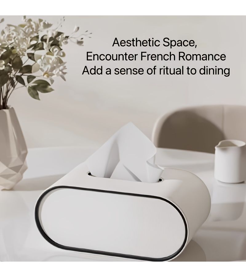 Oval Leather Tissue Box Milk Tea Color High-End Design For Living Room Dining Table - Image 2
