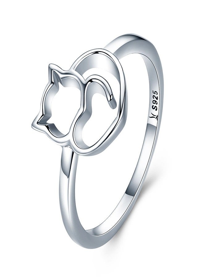 WOSTU 925 Sterling Silver Cat Memorial Ring - Animal Stackable Hollow-Out Design Pet Loss Sympathy Gift for Women, Cat Lovers Size 9 - Image 1