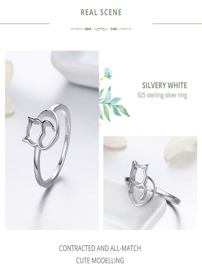 WOSTU 925 Sterling Silver Cat Memorial Ring - Animal Stackable Hollow-Out Design Pet Loss Sympathy Gift for Women, Cat Lovers Size 9 - Image 2