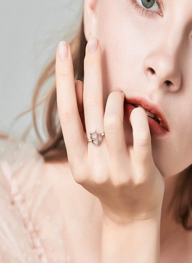 WOSTU 925 Sterling Silver Cat Memorial Ring - Animal Stackable Hollow-Out Design Pet Loss Sympathy Gift for Women, Cat Lovers Size 9 - Image 3