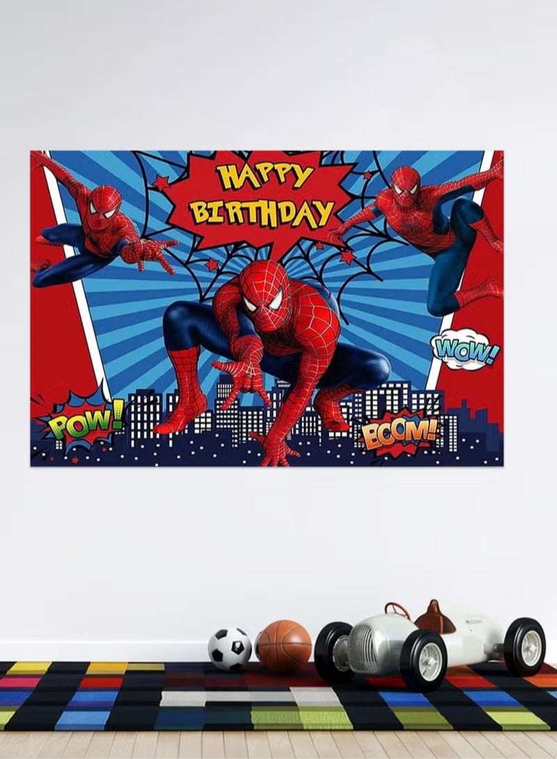 Cartoon Spider-Man Children's Birthday Background Cloth Venue Layout Hanging Cloth Party Decoration Background Flag Cloth (150cmx100cm)  - Image 1
